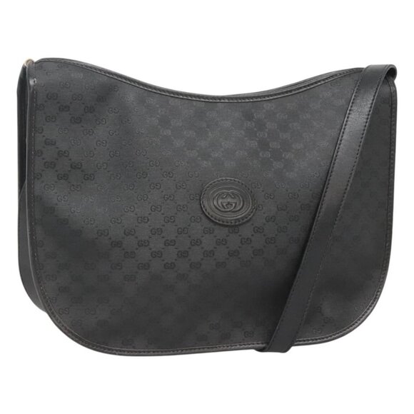 GUCCI Micro GG Supreme Shoulder Bag PVC Black Gold Auth MX332 - Picture 1 of 16